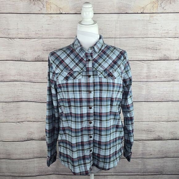 Women's L.L. Bean Scotch Plaid Flannel Relaxed Button Front Shirt Small Blue Red - Picture 1 of 7